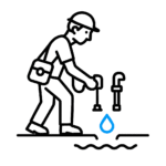 Slab leak detection icon with technician using geophones to locate underground plumbing leaks